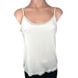 Jockey White Camisole Top Sz XL Lace Trim Adjustabe Spaghetti Straps Nylon/Lycra